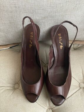 Chocolate Brown peek toe sling back pump